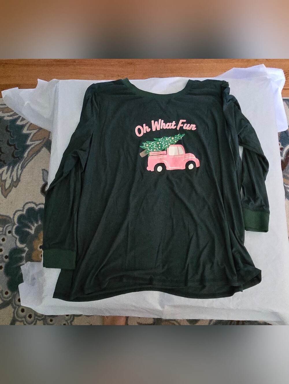 LuLaRoe Dark Green Long Sleeve Top with Pink Truck Graphic